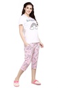 evolove Peach Round neck Stripes &amp; Ice cream Print Women's (Capri set) Night suit Get free eyemask inside of any design (White &amp; Peach, S)_NCSKN1421WE-S