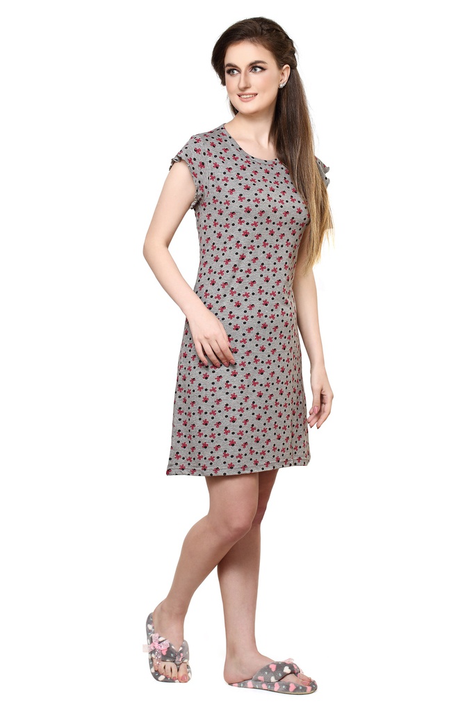 evolove Women's Printed Knitted Short nighty (Nightgown) 