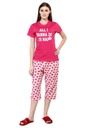 evolove Women's Fashion Fuchsia  Knitted Heart print nightsuit Capri Set (Fuchsia-Pink