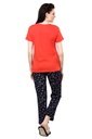 evolove Women's Knitted Galaxy print nightsuit (Pajama set) Get free eyemask inside, Coral, Size -XXL