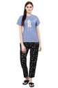 evolove Women's Rocket Blue Round Neck Rocket Printed Pajama Set Night Suit (Rocket Blue &amp; Black